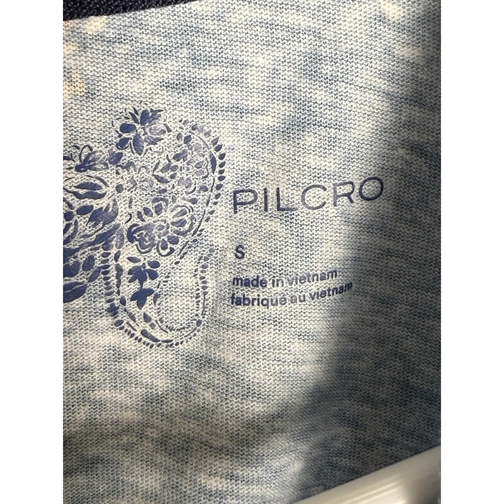 Anthropologie Pilcro Linen Blue Floral Paisley Raw Edge Short Sleeve T-shirt S/M - Picture 3 of 5